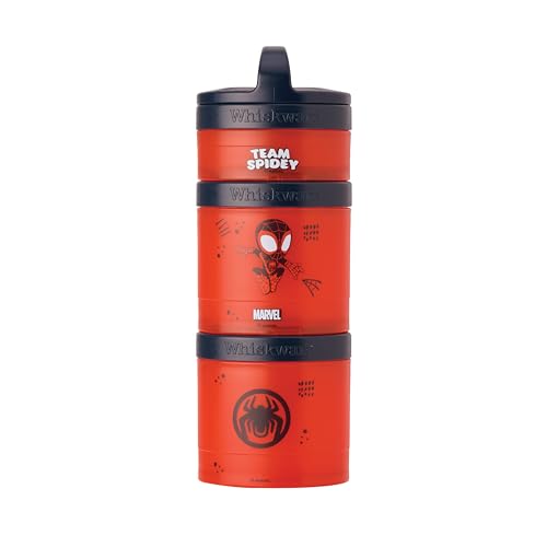 Whiskware Spider-Man Team Spidey Stackable Snack Containers for Babies, Kids, and Toddlers, 3 Stackable Snack Cups for School or Travel, Cupholder Friendly, Miles Morales - Image 1