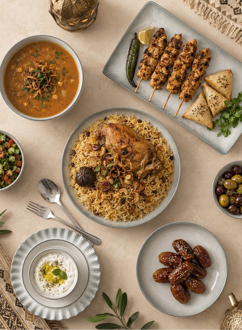 طقم عشاء من ١٨ قطعة، طقم هدايا، أدوات مائدة سيراميك كلاسيكية أنيقة، آمنة للاستخدام في غسالة الصحون والميكروويف، رمادي/أبيض - Image 2