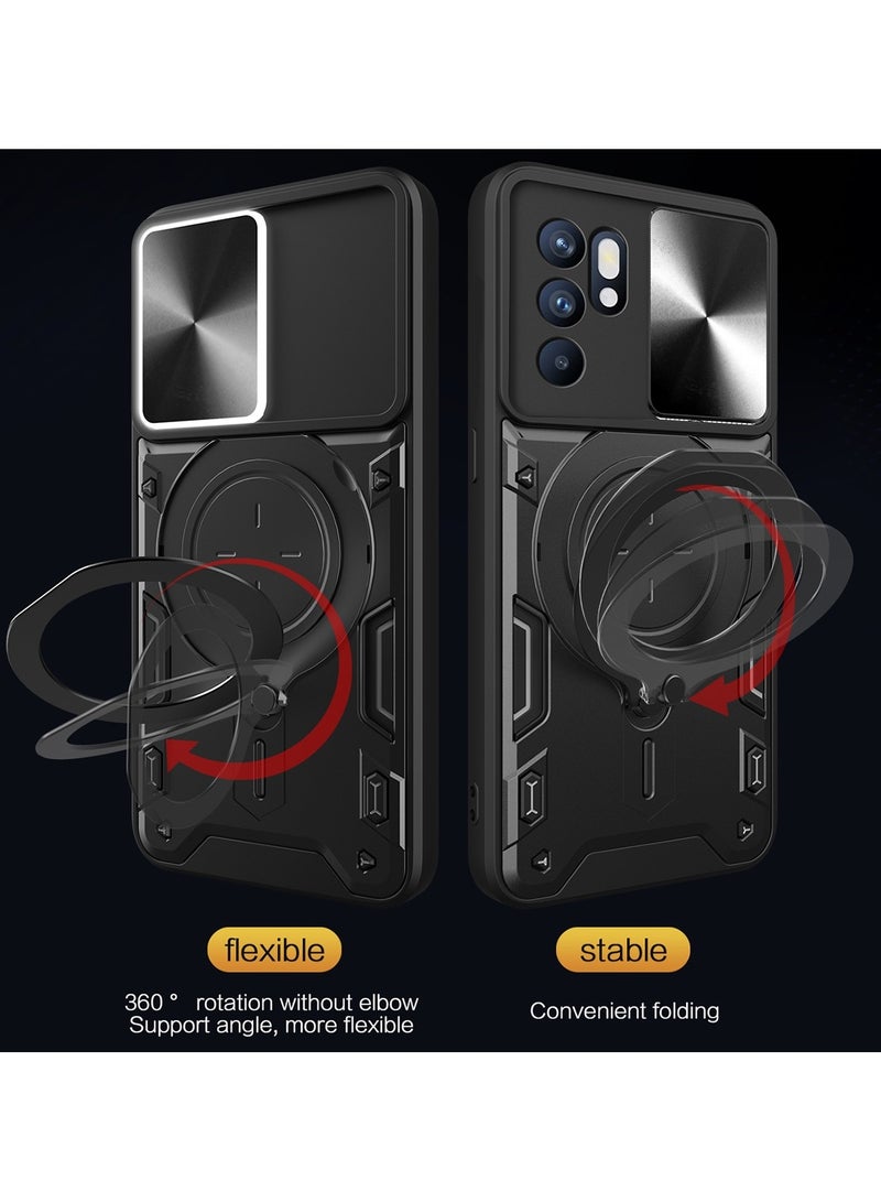 Case Cover Shockproof CD Protective Case with Camera Protection and Metal Ring Compatible with Oppo Reno 6 4G (Black) - Image 2