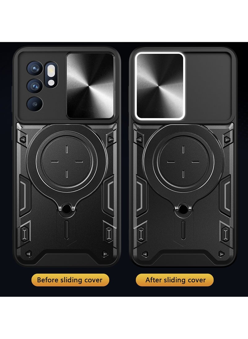Case Cover Shockproof CD Protective Case with Camera Protection and Metal Ring Compatible with Oppo Reno 6 4G (Black) - Image 3