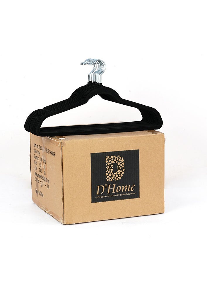 D'HOME D'Home Non-Slip Velvet Hangers – Ultra-Thin Suit Hangers with 360° Swivel Hook – Strong & Space-Saving Clothes Hangers for Kandora, Abaya, Kaftan – Hold Up to 10 lbs – Black (Pack of 100)  - Image 1