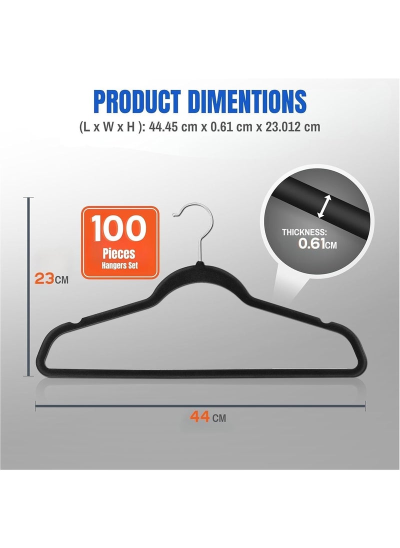 D'HOME D'Home Non-Slip Velvet Hangers – Ultra-Thin Suit Hangers with 360° Swivel Hook – Strong & Space-Saving Clothes Hangers for Kandora, Abaya, Kaftan – Hold Up to 10 lbs – Black (Pack of 100)  - Image 3