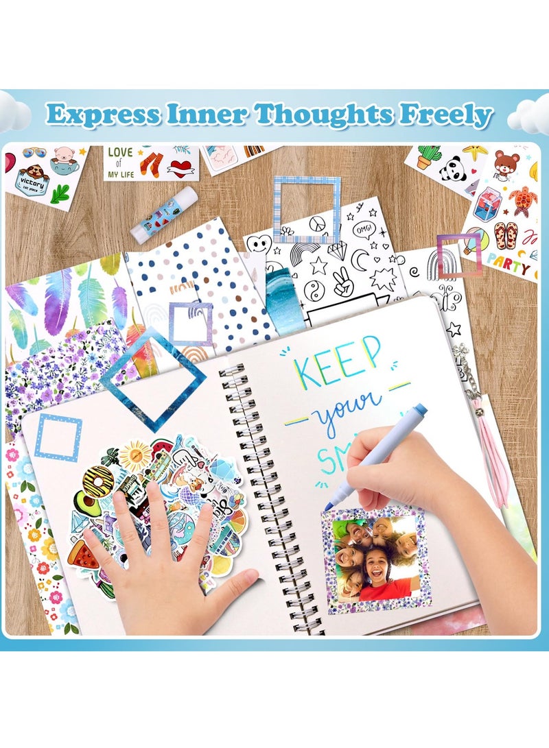 SOLARAE طقم دفتر يوميات افعلها بنفسك للفتيات المراهقات، طقم ألبوم قصاصات للأطفال، 100 قطعة+ أفكار هدايا عيد ميلاد مخصصة، هدايا للفتيات من عمر 8 إلى 13 سنة وما فوق - Image 2