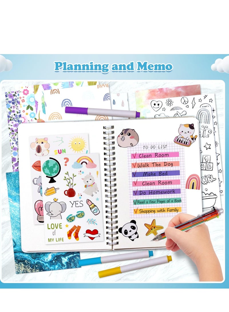 SOLARAE طقم دفتر يوميات افعلها بنفسك للفتيات المراهقات، طقم ألبوم قصاصات للأطفال، 100 قطعة+ أفكار هدايا عيد ميلاد مخصصة، هدايا للفتيات من عمر 8 إلى 13 سنة وما فوق - Image 4