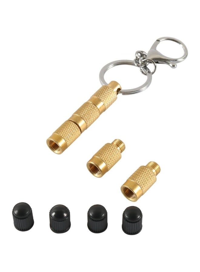 مخفض ضغط الإطارات 4 في 1 من النحاس الصلب سهل التخزين والاستخدام أداة خفض ضغط الإطارات لمركبات الطرق الوعرة مع أغطية صمامات بديلة وسلسلة مفاتيح - Image 4