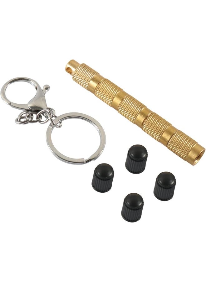 مخفض ضغط الإطارات 4 في 1 من النحاس الصلب سهل التخزين والاستخدام أداة خفض ضغط الإطارات لمركبات الطرق الوعرة مع أغطية صمامات بديلة وسلسلة مفاتيح - Image 1