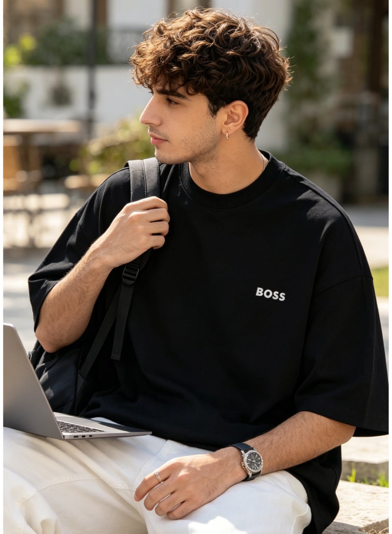 BOSS Men’s Printed Logo Classic Crew Neck Loose Fit Basic Short Sleeve Cotton T-Shirt Black - Image 5
