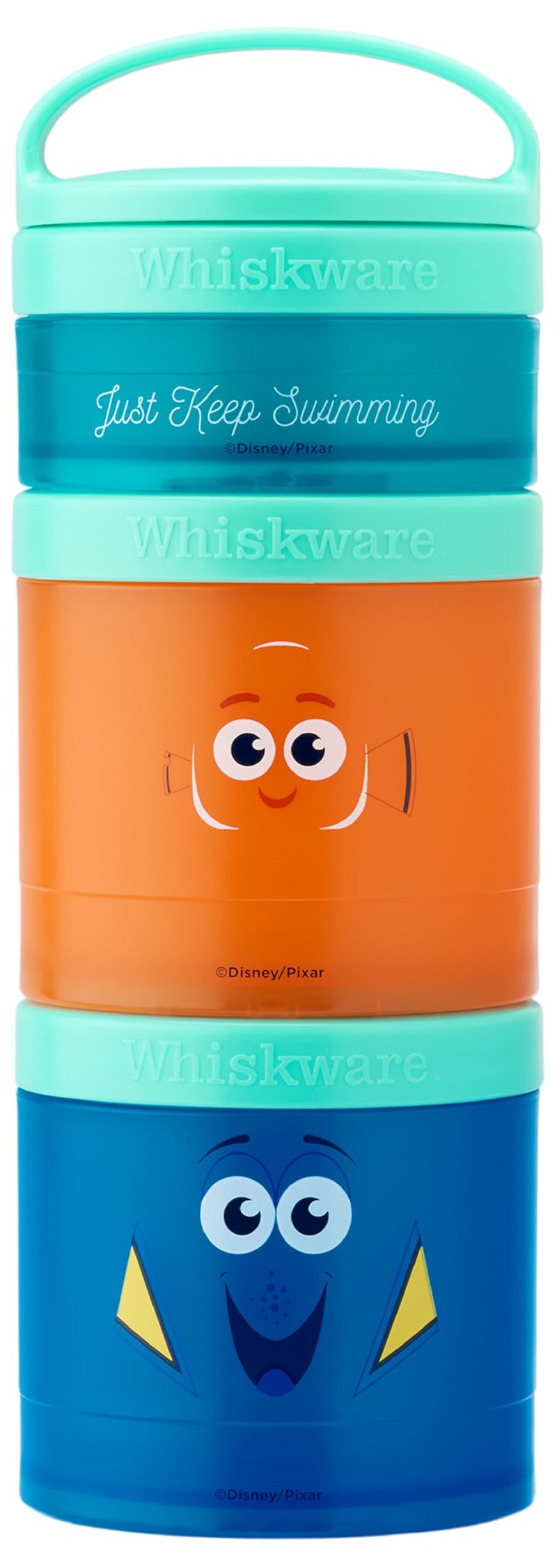 Whiskware Disney Pixar Stackable Snack Containers for Kids and Toddlers, 3 Stackable Snack Cups for School and Travel, Finding Nemo with Nemo and Dory - Image 1