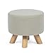 Asense Round Ottoman Foot Rest Stool Linen Fabric Padded Small Seat Ottoman with Non-Skid Wooden Legs - Image 2
