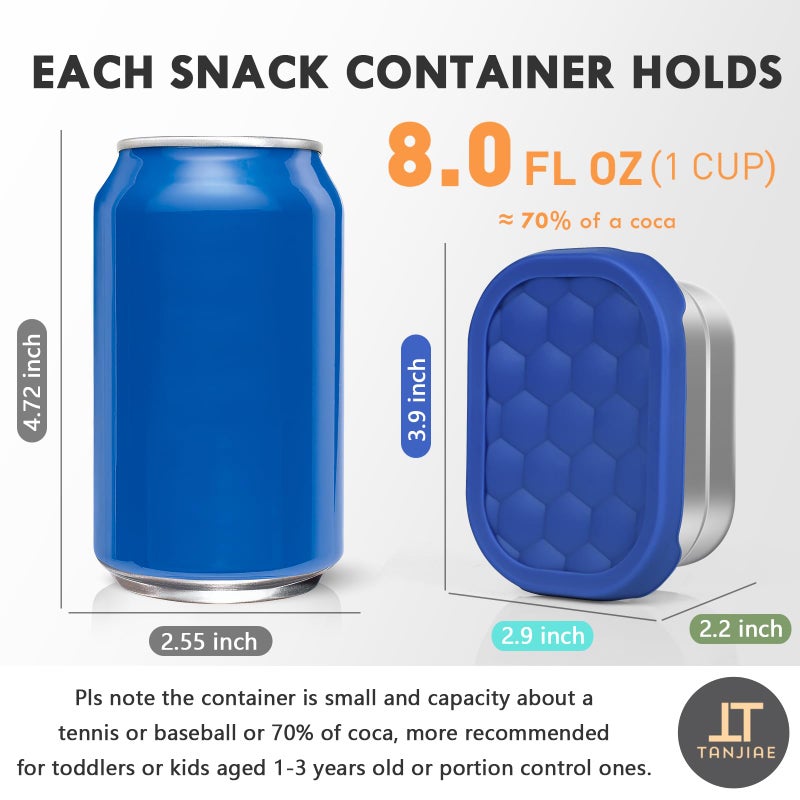 Tanjiae Small (1 CUP) Stainless Steel Snack Containers for Kids | Easy Open Leak Proof Food Containers with Silicone Lids - Perfect Metal Toddler Lunch Box for Daycare and School (8oz) - Image 2
