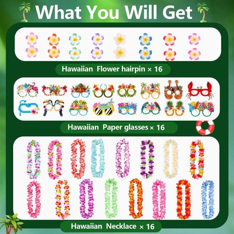 Atonofun 48 PCS Leis for Luau Party, Hawaiian Leis Bulk, Luau Party Glasses, Flowers Hair Clip Tropical Birthday Summer Beach Luau Party Favors Supplies - Image 2