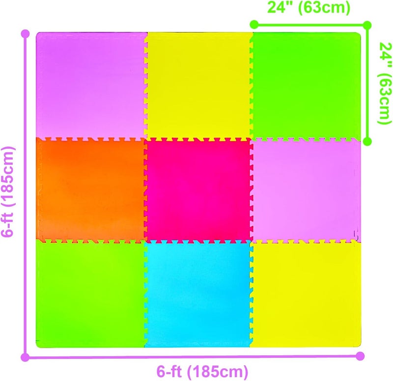 POCO DIVO 36-SQFT Giant Play Mat 9-Tile Excise Mat Easy Setup Solid EVA Foam Mat Multi-Color Interlocking Floor with 18-Border - Image 2