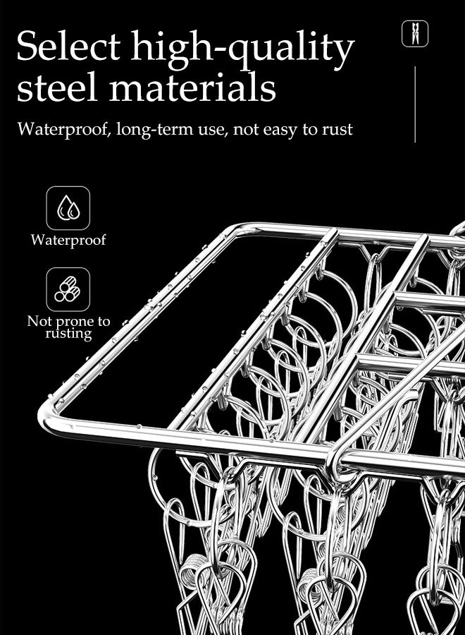 DUNISO Stainless Steel Durable Sock Dryer Foldable Sock Dryer Hanger with 60 Strong Clips Multi-Functional Rustproof Windproof Sock Hanger Space-Saving Rotary Wind-sock Dryer Hanger for Shoe Insoles, Socks, Underwear, Baby Clothes - Image 4