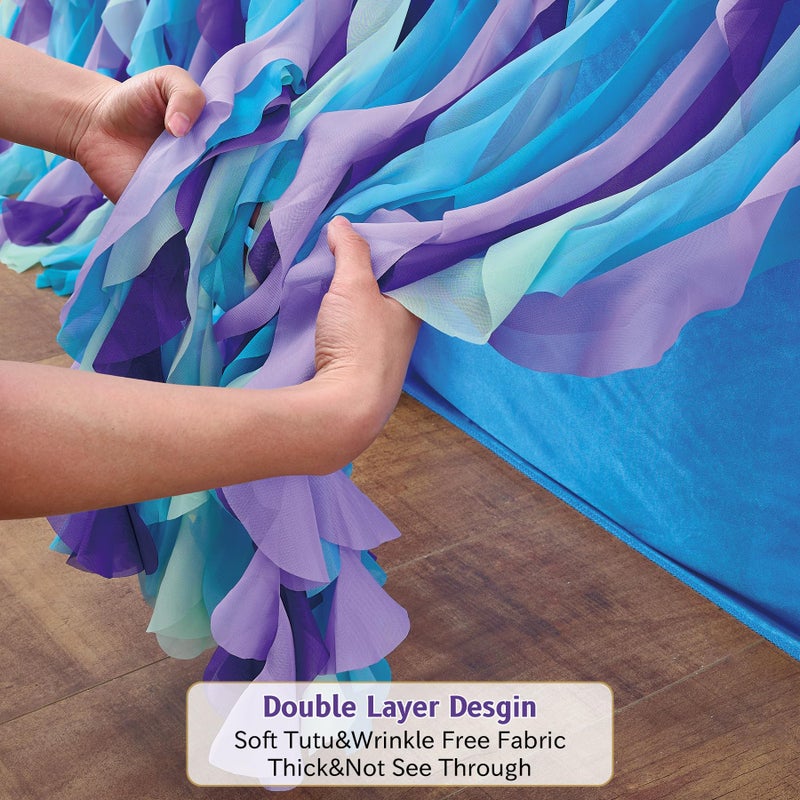 leegleri 6FT/72inch Mermaid Curly Willow Tulle Ruffle Table Skirt Rectangle Tables or Round Tables, Blue Tutu Table Skirt for Baby Shower Baby Shark Birthday Party - Image 3