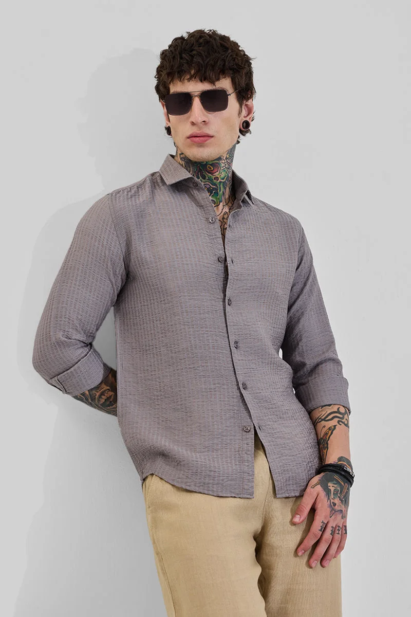 SNITCH Muted Taupe Textured Long Sleeve Slim Fit Shirt