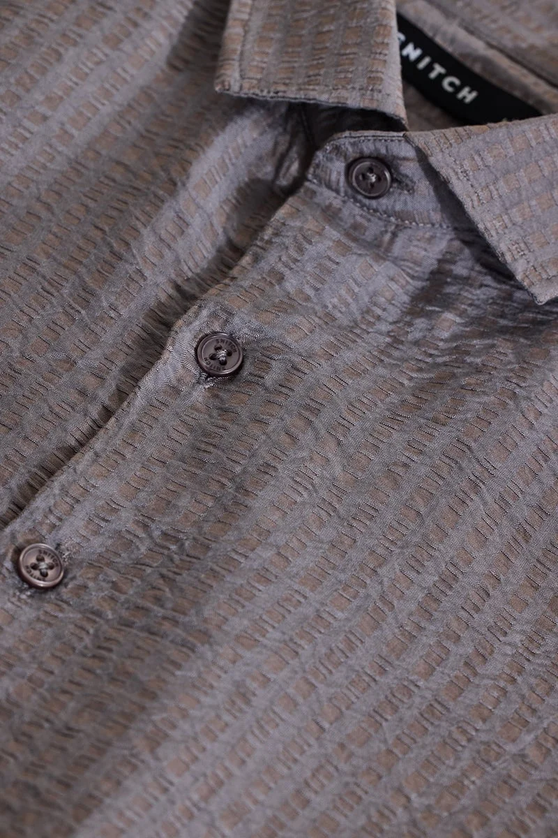 SNITCH Muted Taupe Textured Long Sleeve Slim Fit Shirt