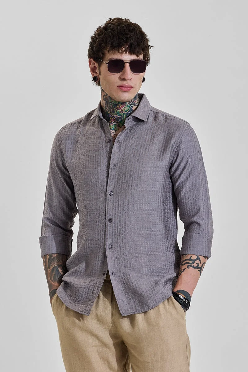 SNITCH Muted Taupe Textured Long Sleeve Slim Fit Shirt