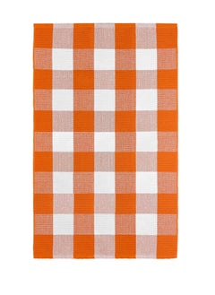 Generic 40*60cm Plain Plaid Floor Mat Home Porch Carpet Festive Atmosphere Decorative Carpet Washable Woven Outdoor Indoor Welcome Mat Suitable for Front Door/Farmhouse/Entrance/Home Entrance Outdoor Carpet (Orange grid)  - Image 1