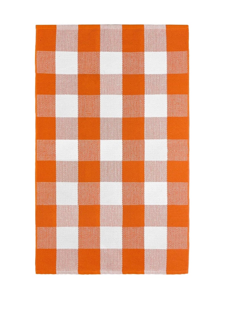 Generic 40*60cm Plain Plaid Floor Mat Home Porch Carpet Festive Atmosphere Decorative Carpet Washable Woven Outdoor Indoor Welcome Mat Suitable for Front Door/Farmhouse/Entrance/Home Entrance Outdoor Carpet (Orange grid)  - Image 1