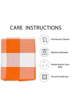Generic 40*60cm Plain Plaid Floor Mat Home Porch Carpet Festive Atmosphere Decorative Carpet Washable Woven Outdoor Indoor Welcome Mat Suitable for Front Door/Farmhouse/Entrance/Home Entrance Outdoor Carpet (Orange grid)  - Image 2