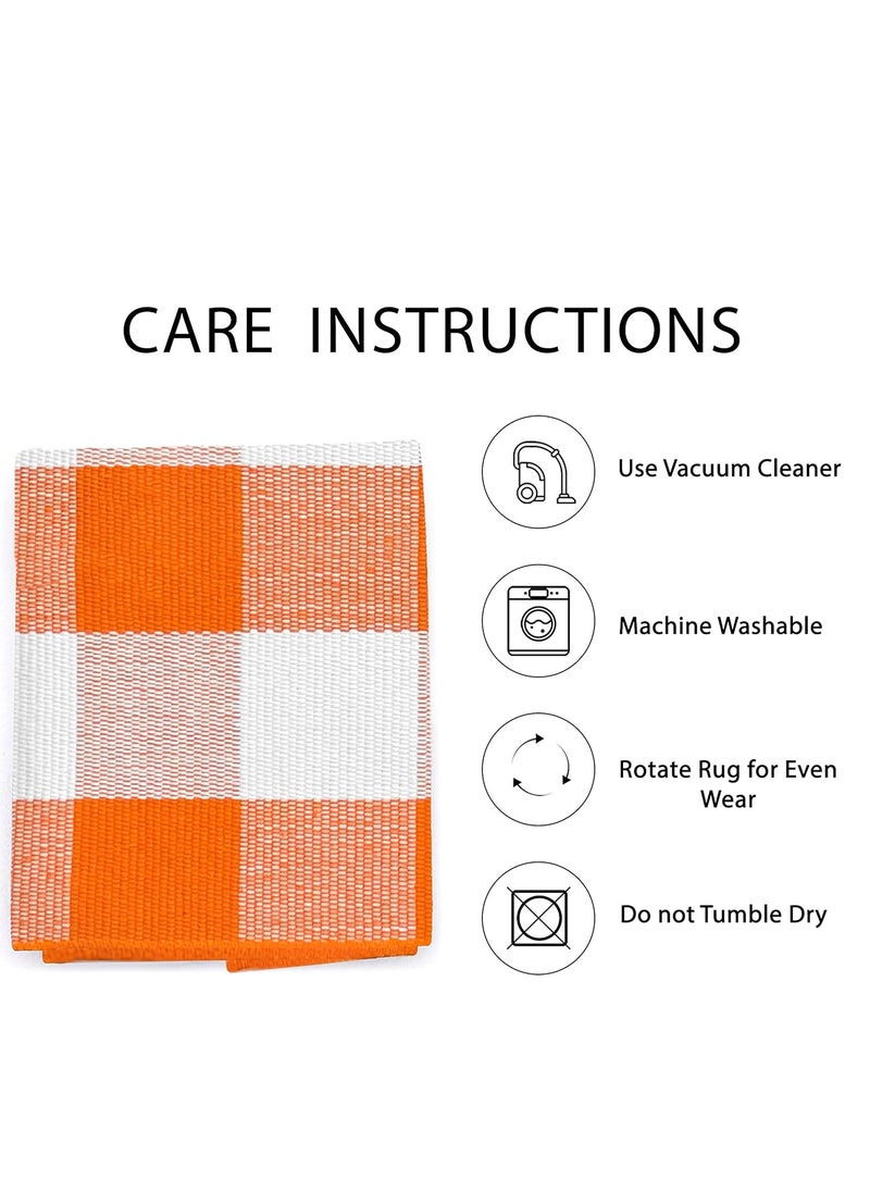 Generic 40*60cm Plain Plaid Floor Mat Home Porch Carpet Festive Atmosphere Decorative Carpet Washable Woven Outdoor Indoor Welcome Mat Suitable for Front Door/Farmhouse/Entrance/Home Entrance Outdoor Carpet (Orange grid)  - Image 2