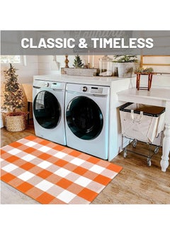 Generic 40*60cm Plain Plaid Floor Mat Home Porch Carpet Festive Atmosphere Decorative Carpet Washable Woven Outdoor Indoor Welcome Mat Suitable for Front Door/Farmhouse/Entrance/Home Entrance Outdoor Carpet (Orange grid)  - Image 4