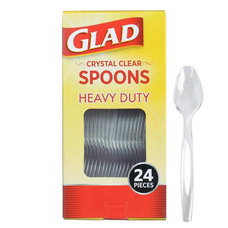 Glad Clear Plastic Spoons Dishwasher Safe Clear Disposable Heavy Duty Utensils Perfect for Everyday Use Standard Size Reusable Cutlery Set Disposable Serving Spoons Pack of 24