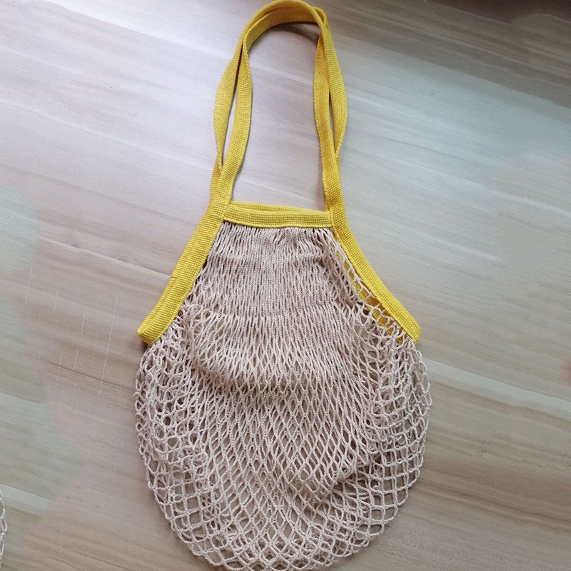 Cotton Mesh Bag for Grocery Beach Toys Yellow with rice net 