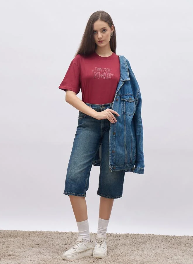 Styli Styli Red Embroidered Oversized T-Shirt