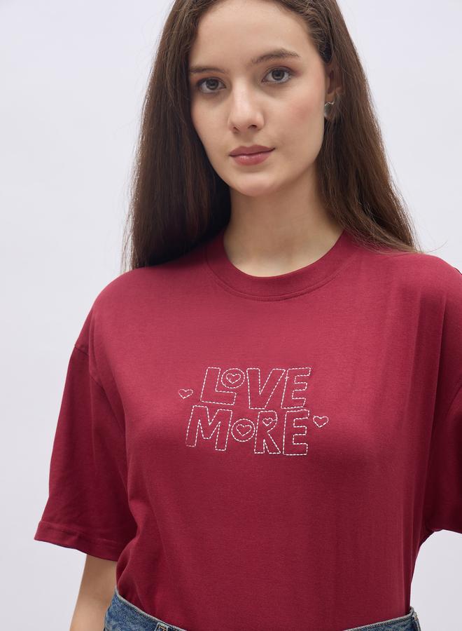 Styli Red Embroidered Oversized T-Shirt - Image 4