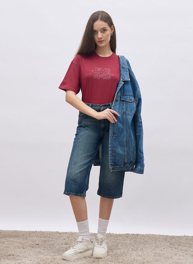 Styli Red Embroidered Oversized T-Shirt - Image 2