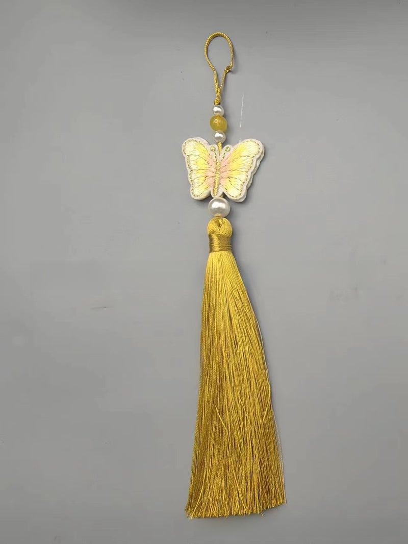Embroidered Butterfly Tassels Hanfu Accessories ginger yellow