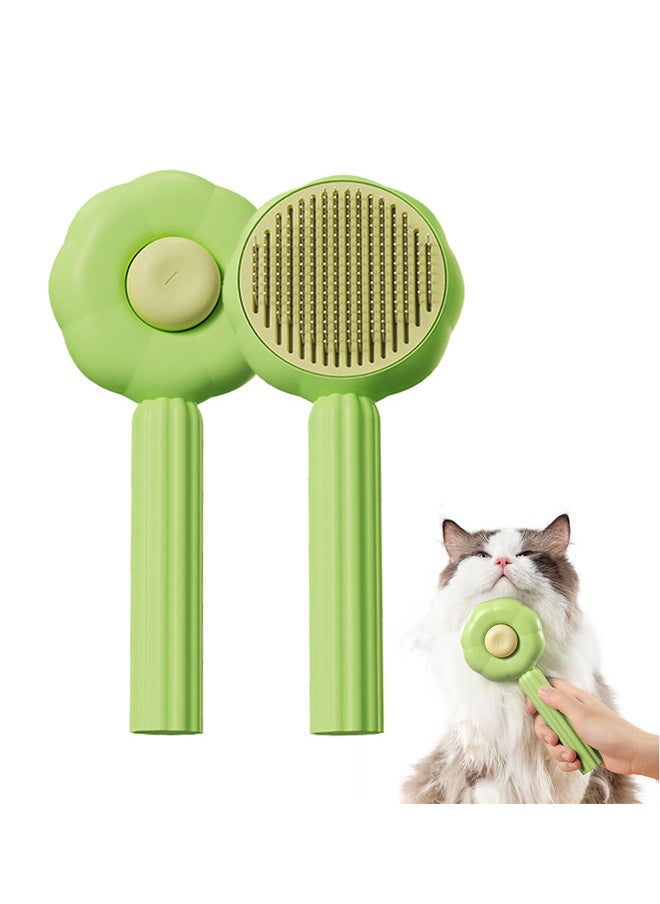 Neostyle Cat Brushes Self Cleaning,Cat Grooming Brush Tool for Shedding,Gently Removes Loose Undercoat(Green-sunflower)  - Image 1