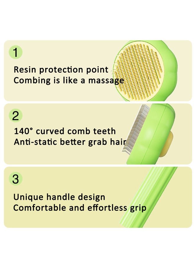 Neostyle Cat Brushes Self Cleaning,Cat Grooming Brush Tool for Shedding,Gently Removes Loose Undercoat(Green-sunflower)  - Image 2