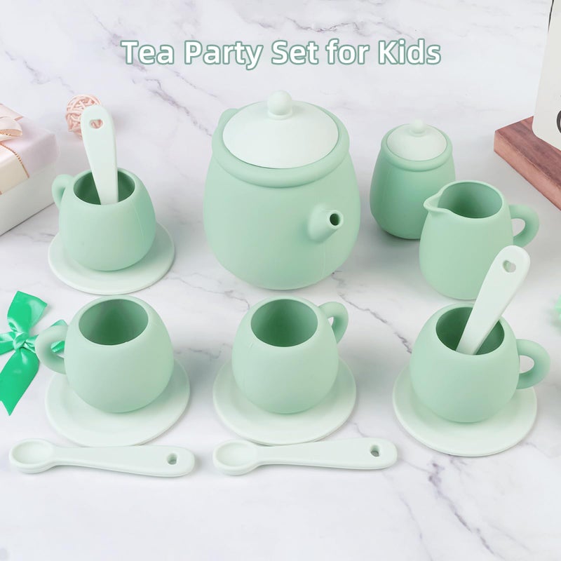 MCGMITT Silicone Tea Set, Tea Party Set for Little Girls Boys, 15 Pcs BPA Free Dishwasher Safe Pretend Tea Set for Toddlers Kids Age 3-6, Cute Toy Kitchen Accessories for Children Birthday Gifts - Image 2