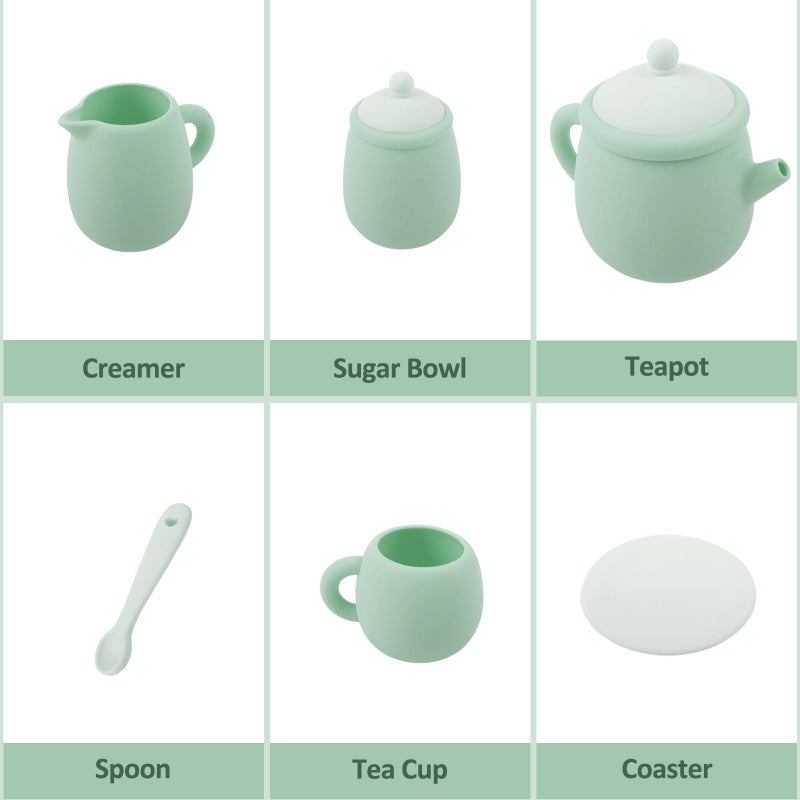 MCGMITT Silicone Tea Set, Tea Party Set for Little Girls Boys, 15 Pcs BPA Free Dishwasher Safe Pretend Tea Set for Toddlers Kids Age 3-6, Cute Toy Kitchen Accessories for Children Birthday Gifts - Image 4