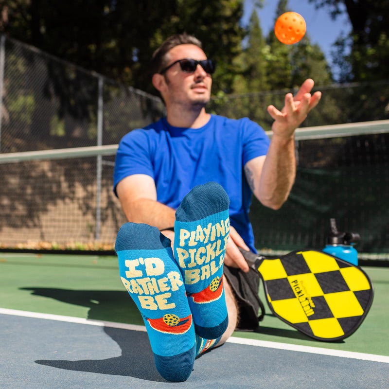 Lavley I'd Rather Be - Funny Socks For Men & Women - Gifts For Golfing, Hunting, Camping, Hiking, Skiing, Reading, Sports and more (US, Alpha, One Size, Regular, Regular, Playing Pickleball) - Image 2