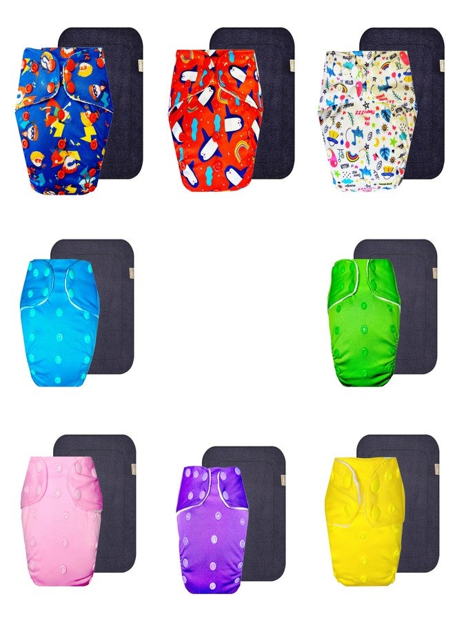Dumbledo Premium Cloth Diaper with Black Insert (Pack of 8) | Snug Fit | Reusable & Washable | Adjustable Snaps | Ideal for Toddlers | 3 Months - 3 Years | Unisex Baby - Image 1