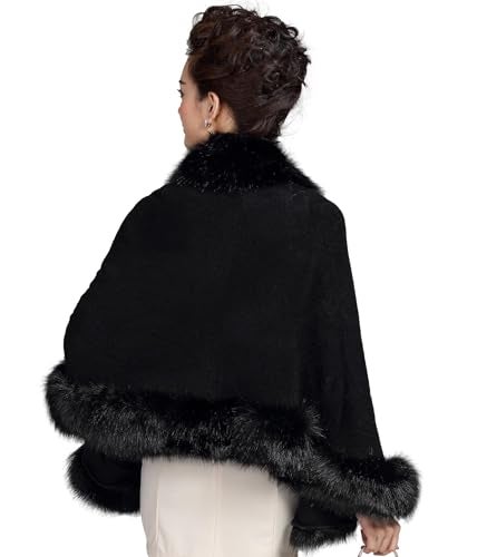 ELFJOY Bridal Faux Fur Shawl and Wraps for Weddings Faux Fur Coat Women Luxury Evening Dresses Fluffy Cape for Women (Black) - Image 4