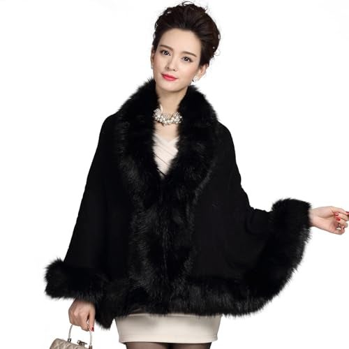 ELFJOY Bridal Faux Fur Shawl and Wraps for Weddings Faux Fur Coat Women Luxury Evening Dresses Fluffy Cape for Women (Black) - Image 5