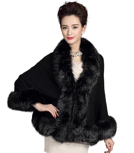 ELFJOY Bridal Faux Fur Shawl and Wraps for Weddings Faux Fur Coat Women Luxury Evening Dresses Fluffy Cape for Women (Black) - Image 2