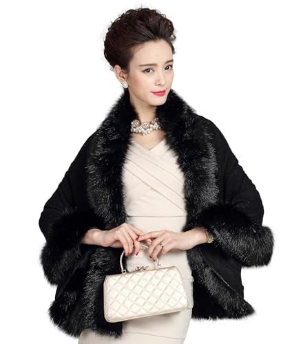 ELFJOY Bridal Faux Fur Shawl and Wraps for Weddings Faux Fur Coat Women Luxury Evening Dresses Fluffy Cape for Women (Black) - Image 3