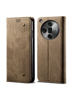 HuHa Case Cover For OPPO Find X7 Pro/Find X7 Ultra Denim Texture Casual Style Horizontal Flip Leather Case Khaki 
