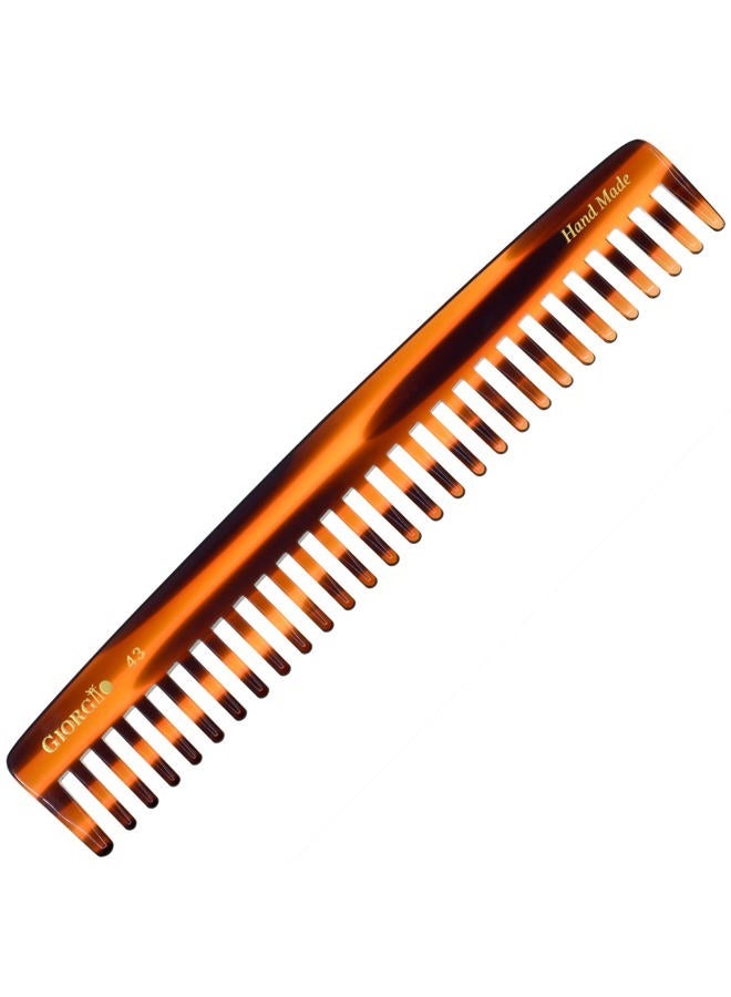 Giorgio o G43 Large Hair Detangling Comb, Wide Teeth for Thick Curly Wavy Hair. Long Hair Detangler Comb For Wet and Dry. Handmade large tooth comb, Saw-Cut, Hand Polished, Tortoise Shell (7.25") - Image 1