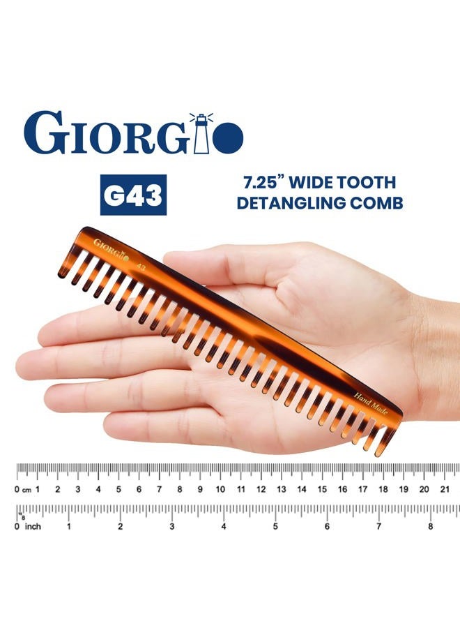 Giorgio o G43 Large Hair Detangling Comb, Wide Teeth for Thick Curly Wavy Hair. Long Hair Detangler Comb For Wet and Dry. Handmade large tooth comb, Saw-Cut, Hand Polished, Tortoise Shell (7.25") - Image 3
