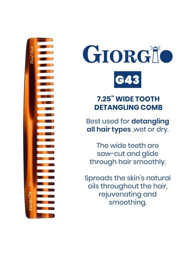 Giorgio o G43 Large Hair Detangling Comb, Wide Teeth for Thick Curly Wavy Hair. Long Hair Detangler Comb For Wet and Dry. Handmade large tooth comb, Saw-Cut, Hand Polished, Tortoise Shell (7.25") - Image 2