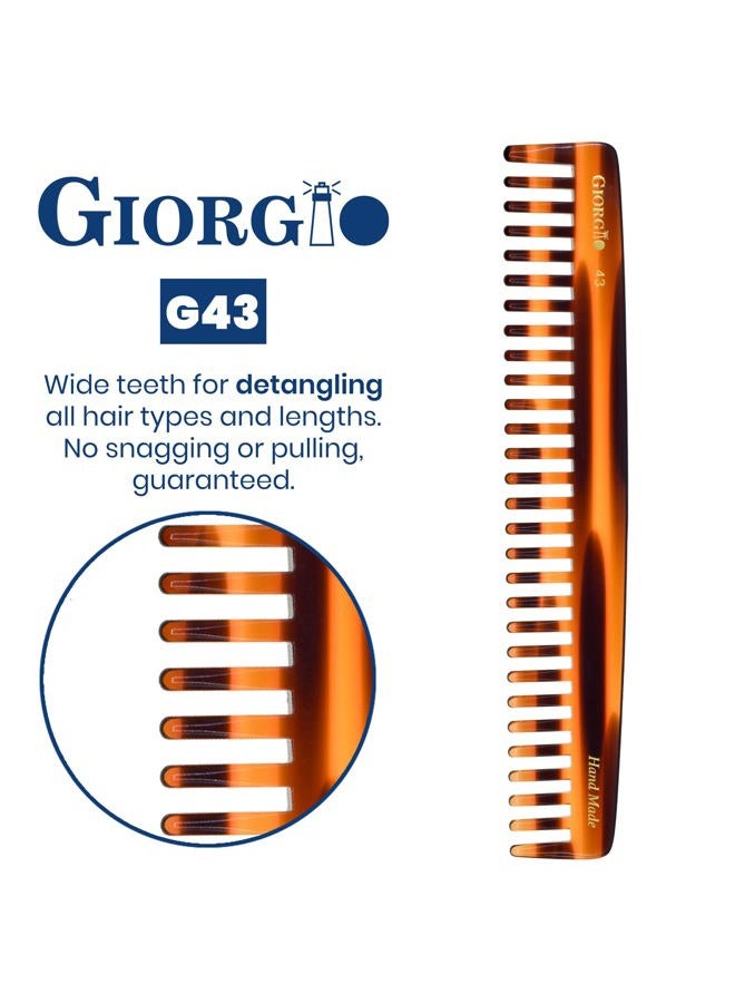 Giorgio o G43 Large Hair Detangling Comb, Wide Teeth for Thick Curly Wavy Hair. Long Hair Detangler Comb For Wet and Dry. Handmade large tooth comb, Saw-Cut, Hand Polished, Tortoise Shell (7.25") - Image 4