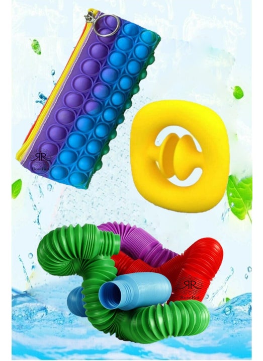 Pop It Push Bubble Fidget Toy Pen Holder Pen Box Popit Snapperz and Pop Tubes Set of 3