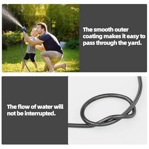 SPECILITE 50ft 304 Stainless Steel Garden Hose Metal, Heavy Duty Water Pipe with Nozzles for Yard, Outdoor - Flexible, Never Kink & Tangle, Puncture Resistant (Black) - Image 4