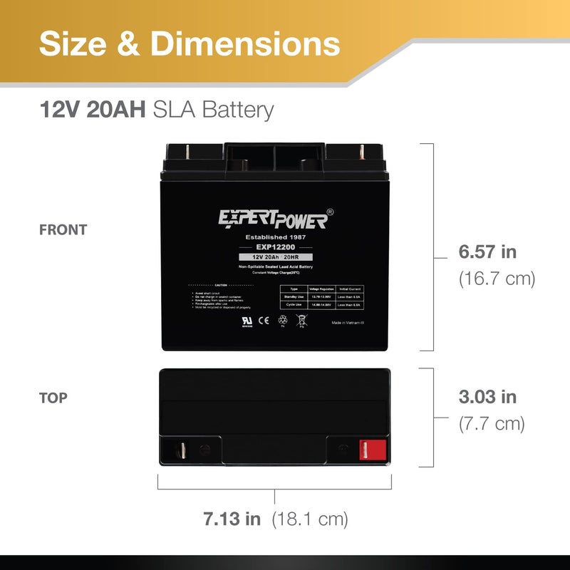 ExpertPower 12 Volt 20 Ah EXP12200 Rechargeable SLA Battery - Image 2